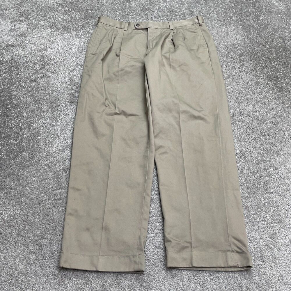 Joseph & Feiss Autosizer Classic Fit Rolled Chino Khaki Pants Mens 36x30 Pleated
